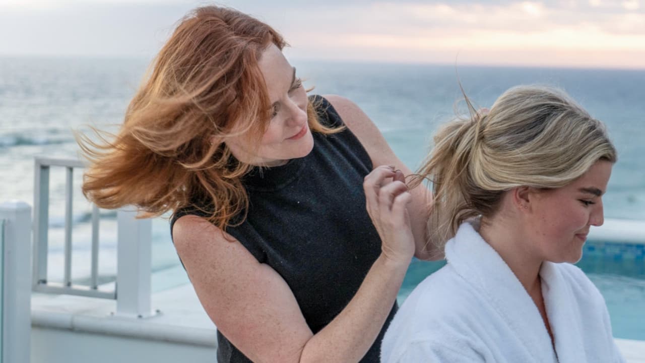 Beachside hair styling at sunset
